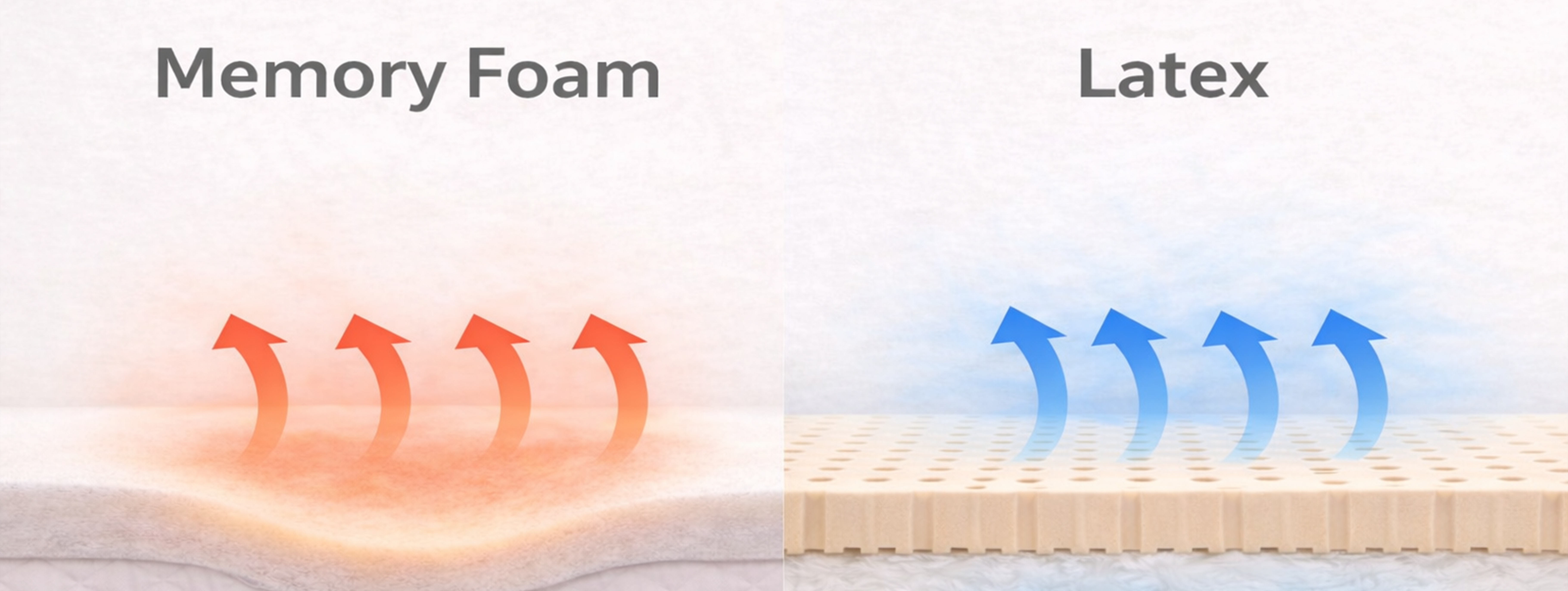 Latex mattress airflow vs memory foam heat retention illustration